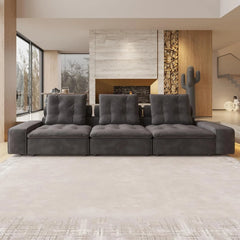 Deluxe Adjustable Cloud Sectional Sofas | Grey Frosted Velvet Couch Sectionals 3-seaters