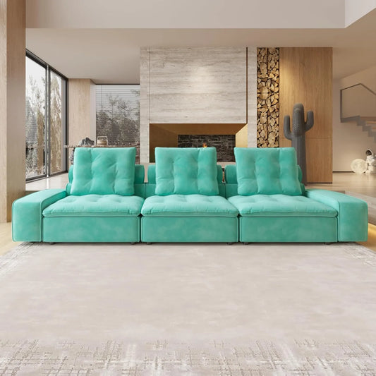 Deluxe Adjustable Cloud Sectional Sofas | Tiffany Blue Frosted Velvet Couch Sectionals 3-seaters