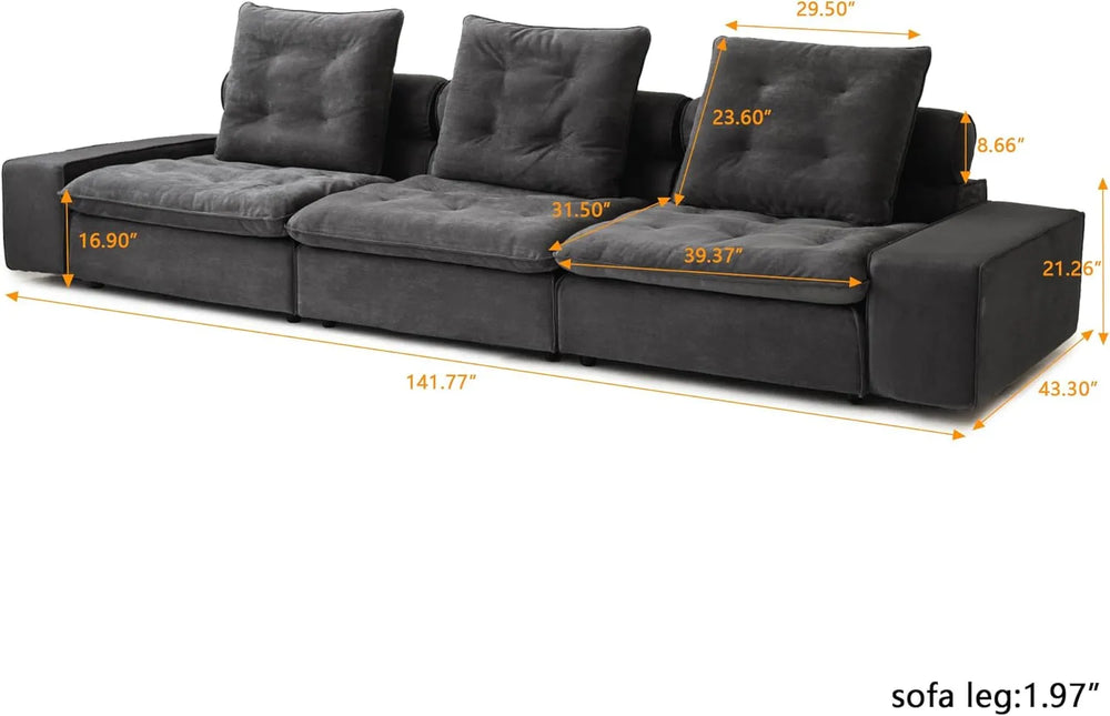 Deluxe Adjustable Cloud Sectional Sofas | Grey Frosted Velvet Couch Sectionals 3-seaters