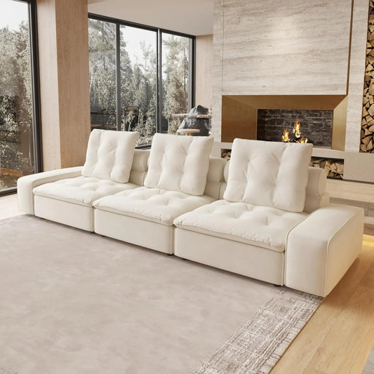 Deluxe Adjustable Cloud Sectional Sofas | Beige Frosted Velvet Couch Sectionals 3-seaters