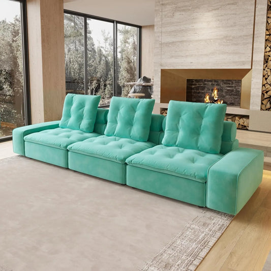 Deluxe Adjustable Cloud Sectional Sofas | Tiffany Blue Frosted Velvet Couch Sectionals 3-seaters