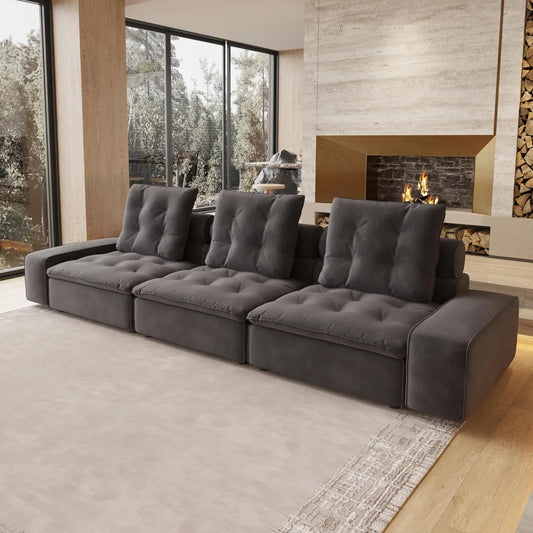 Deluxe Adjustable Cloud Sectional Sofas | Grey Frosted Velvet Couch Sectionals 3-seaters