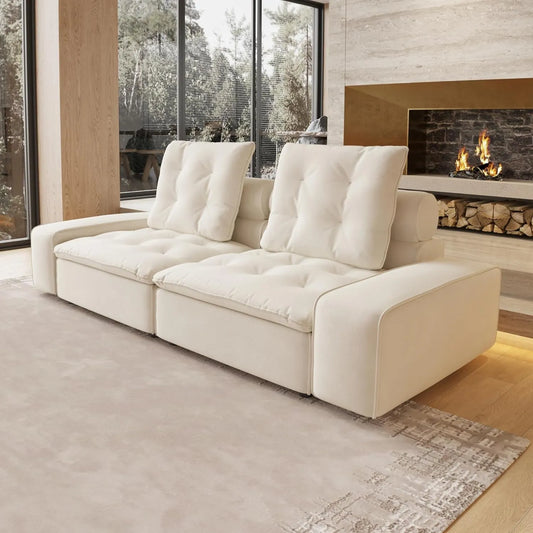 Deluxe Adjustable Cloud Sectional Sofas | Beige Frosted Velvet Loveseats 2-seaters
