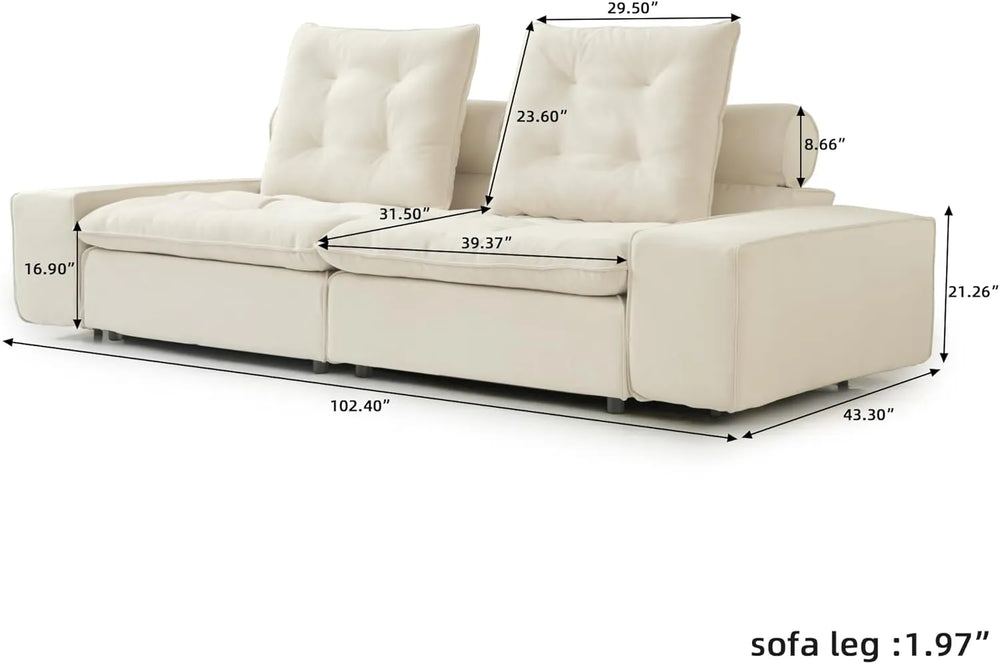 Deluxe Adjustable Cloud Sectional Sofas | Beige Frosted Velvet Loveseats 2-seaters