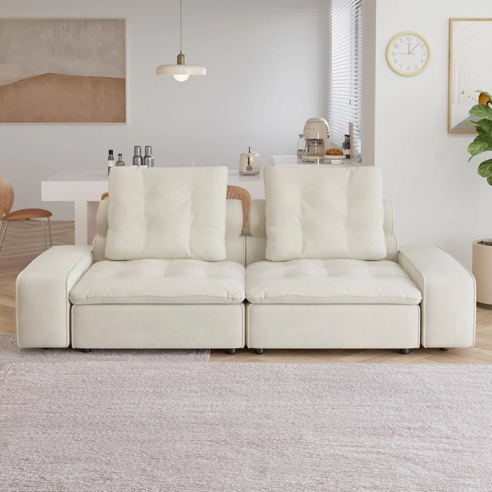 Deluxe Adjustable Cloud Sectional Sofas | Beige Frosted Velvet Loveseats 2-seaters