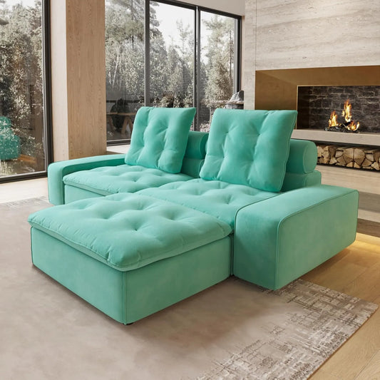 Deluxe Adjustable Cloud Sectional Sofas | Tiffany Blue Frosted Velvet Loveseats 2-seaters with 1 Ottoman