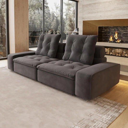 Deluxe Adjustable Cloud Sectional Sofas | Grey Frosted Velvet Loveseats 2-seaters