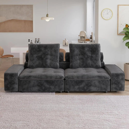 Deluxe Adjustable Cloud Sectional Sofas | Grey Frosted Velvet Loveseats 2-seaters