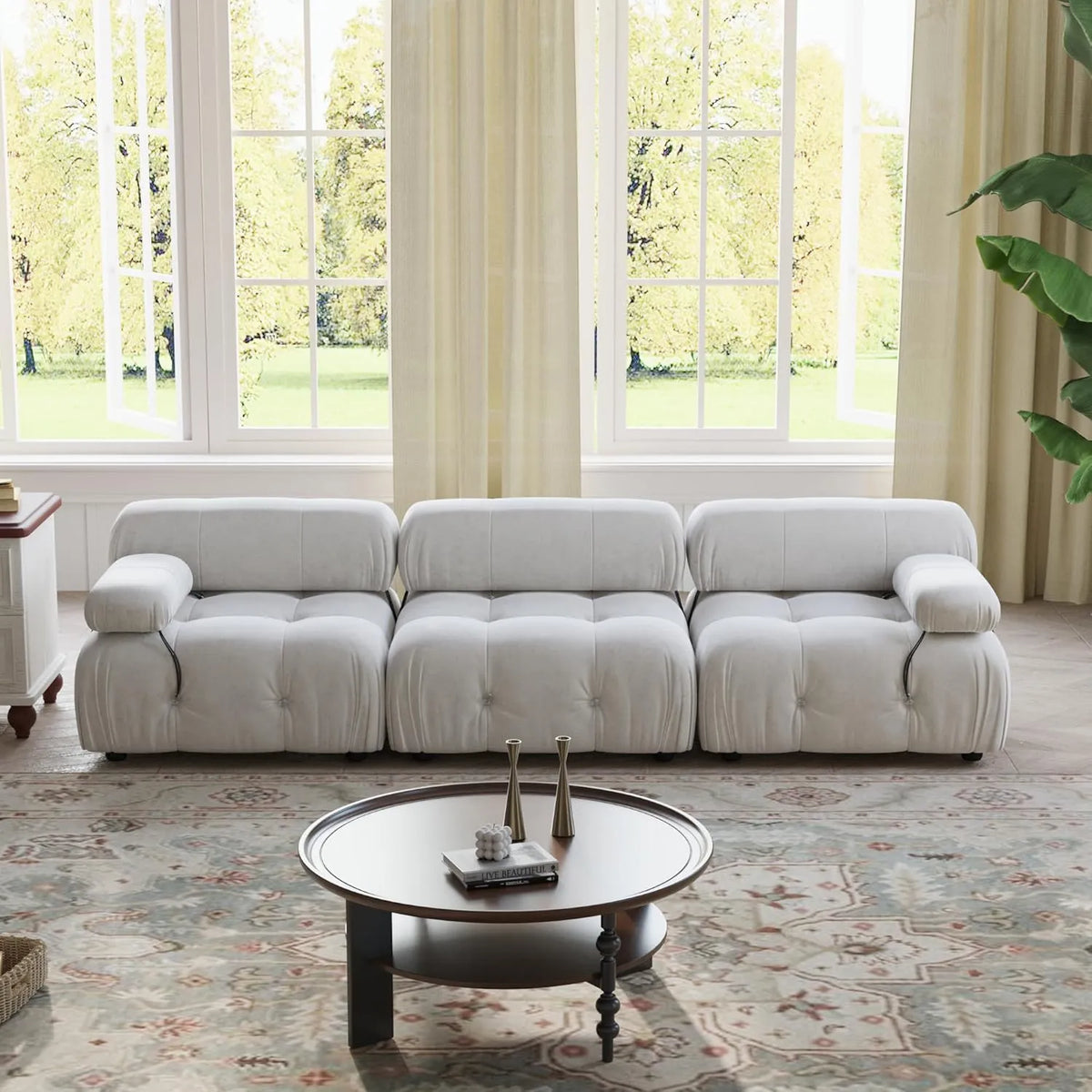 Matrix 3-Seater Beige Modular Couch Sectional | 3-Piece, Velvet Fabric, Small Space