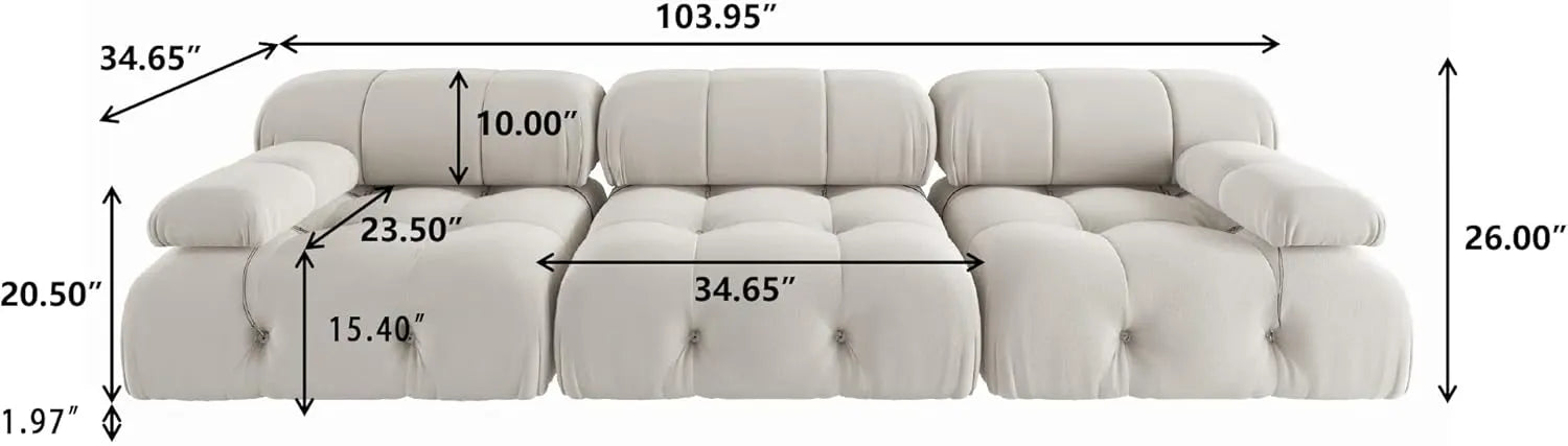 Matrix 3-Seater Beige Modular Couch Sectional | 3-Piece, Velvet Fabric, Small Space