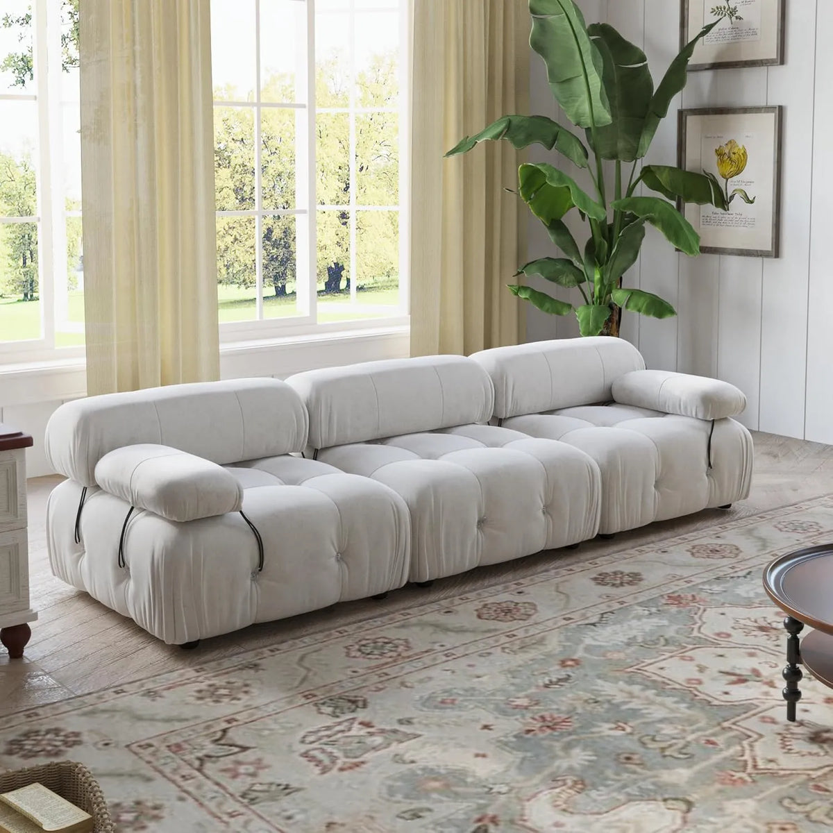 Matrix 3-Seater Beige Modular Couch Sectional | 3-Piece, Velvet Fabric, Small Space