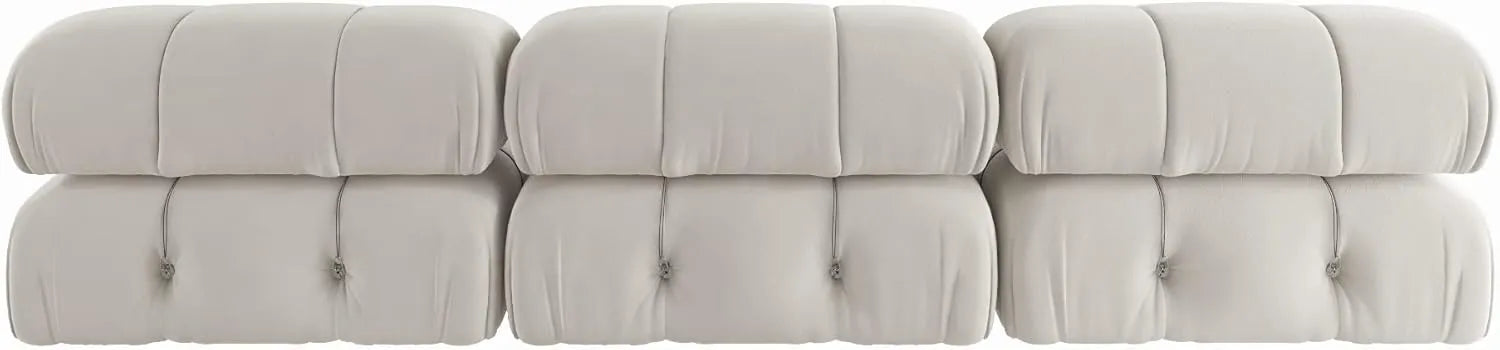 Matrix 3-Seater Beige Modular Couch Sectional | 3-Piece, Velvet Fabric, Small Space