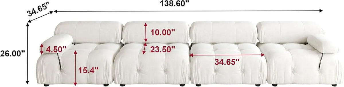 Matrix 4-Seater Beige Modular Couch Sectional | 4-Piece, Velvet Fabric, Spacious Design
