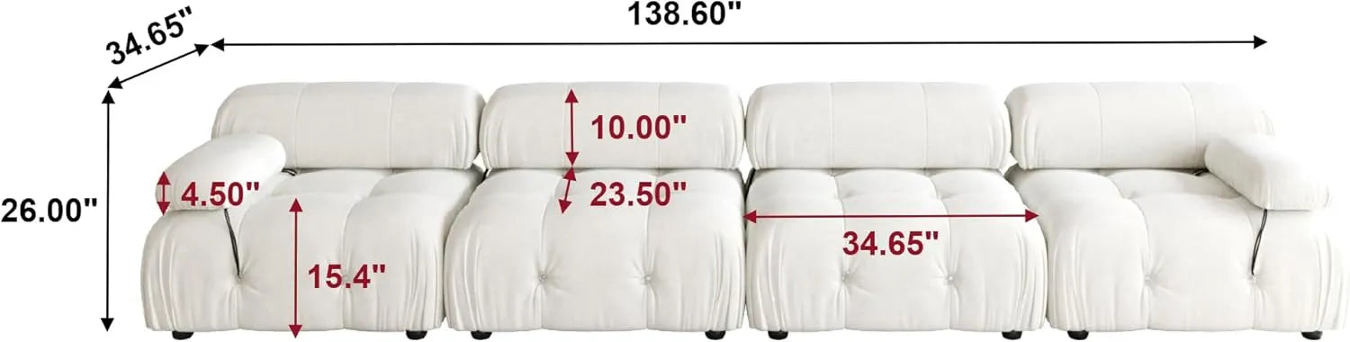 Sofá modular seccional Matrix de 4 plazas en color beige | 4 piezas, tela de terciopelo, diseño espacioso