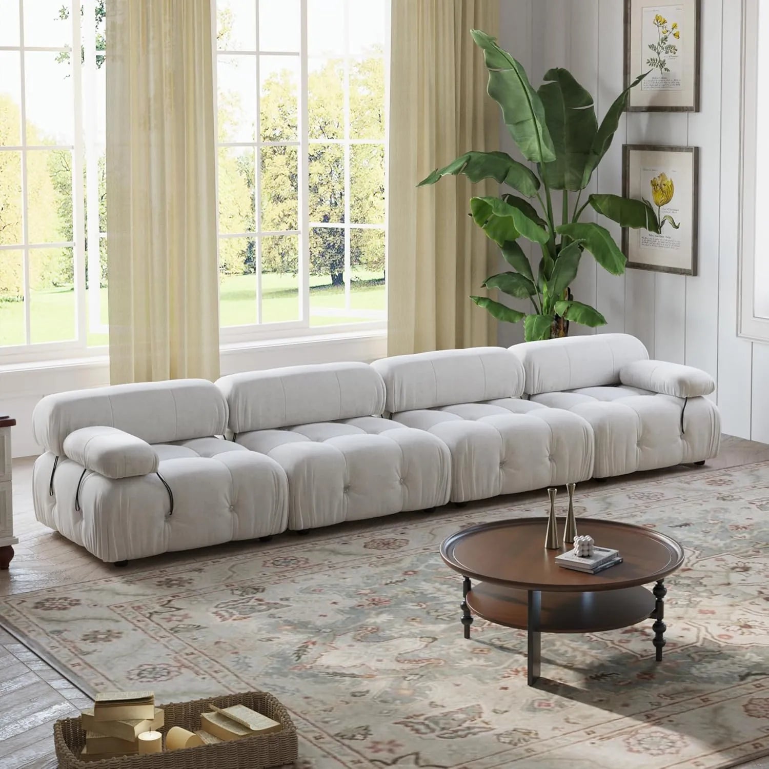 Sofá modular seccional Matrix de 4 plazas en color beige | 4 piezas, tela de terciopelo, diseño espacioso