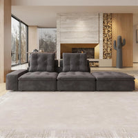 Deluxe Adjustable Cloud Sectional Sofas | Grey Frosted Velvet Loveseats 2-seaters with 1 Ottoman