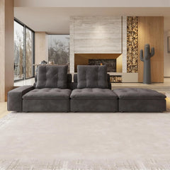 Deluxe Adjustable Cloud Sectional Sofas | Grey Frosted Velvet Loveseats 2-seaters with 1 Ottoman