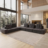 Deluxe Adjustable Cloud Sectional Sofas | Grey Frosted Velvet Couch Sectionals 5-seaters with 1 Ottoman
