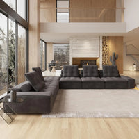 Deluxe Adjustable Cloud Sectional Sofas | Grey Frosted Velvet Couch Sectionals 5-seaters with 1 Ottoman