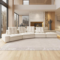 Deluxe Adjustable Cloud Sectional Sofas | Beige Frosted Velvet L shaped Sectionals 4-seaters with 1 Ottoman