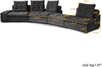 Deluxe Adjustable Cloud Sectional Sofas | Grey Frosted Velvet L shaped Sectionals 4-seaters with 1 Ottoman
