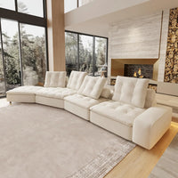 Deluxe Adjustable Cloud Sectional Sofas | Beige Frosted Velvet L shaped Sectionals 4-seaters with 1 Ottoman