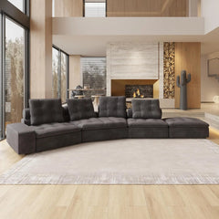 Deluxe Adjustable Cloud Sectional Sofas | Grey Frosted Velvet L shaped Sectionals 4-seaters with 1 Ottoman