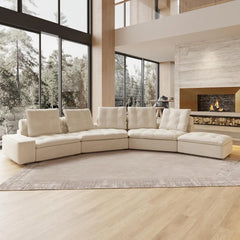 Deluxe Adjustable Cloud Sectional Sofas | Beige Frosted Velvet U shaped Sectionals 5-seaters with 1 Ottoman
