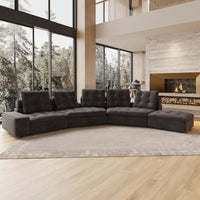 Deluxe Adjustable Cloud Sectional Sofas | Grey Frosted Velvet U shaped Sectionals 5-seaters with 1 Ottoman