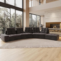 Deluxe Adjustable Cloud Sectional Sofas | Grey Frosted Velvet U shaped Sectionals 5-seaters with 1 Ottoman