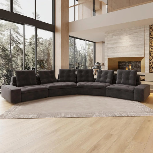 Deluxe Adjustable Cloud Sectional Sofas | Grey Frosted Velvet U shaped Sectionals 6-seaters