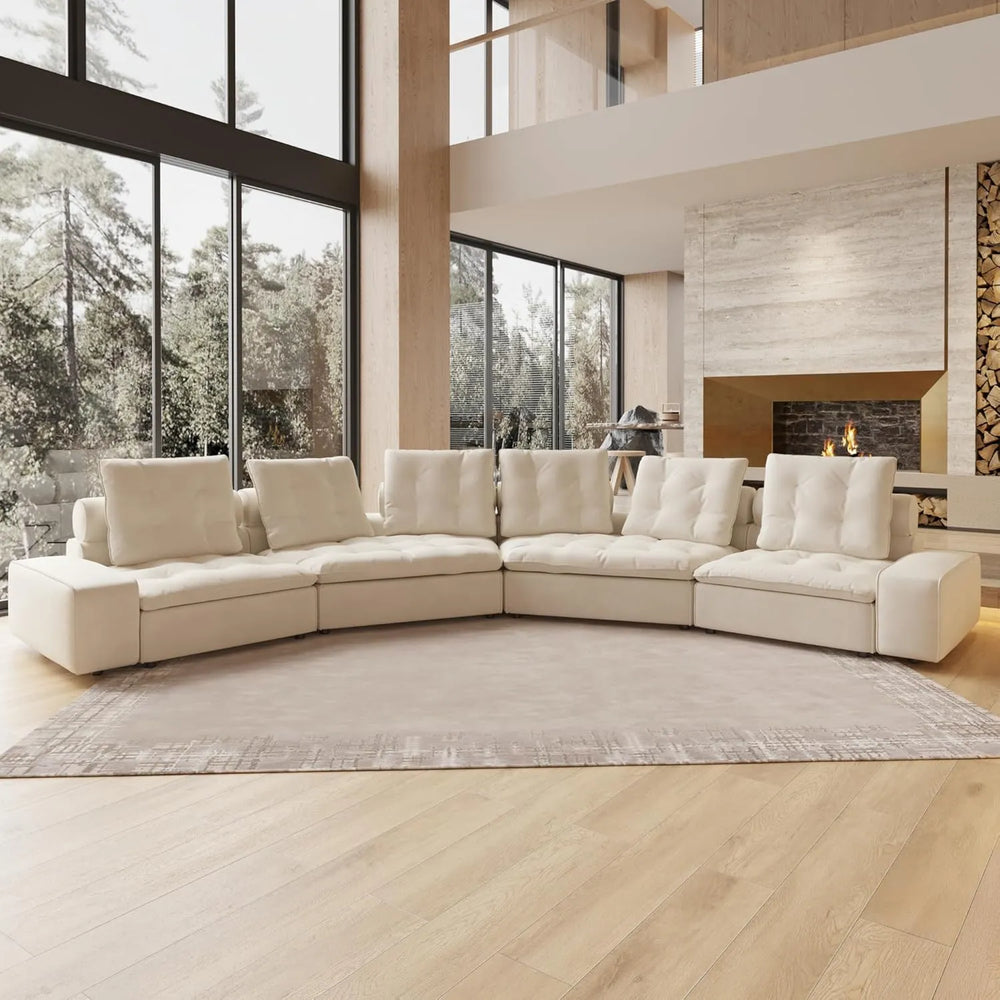Deluxe Adjustable Cloud Sectional Sofas | Beige Frosted Velvet U shaped Sectionals 6-seaters