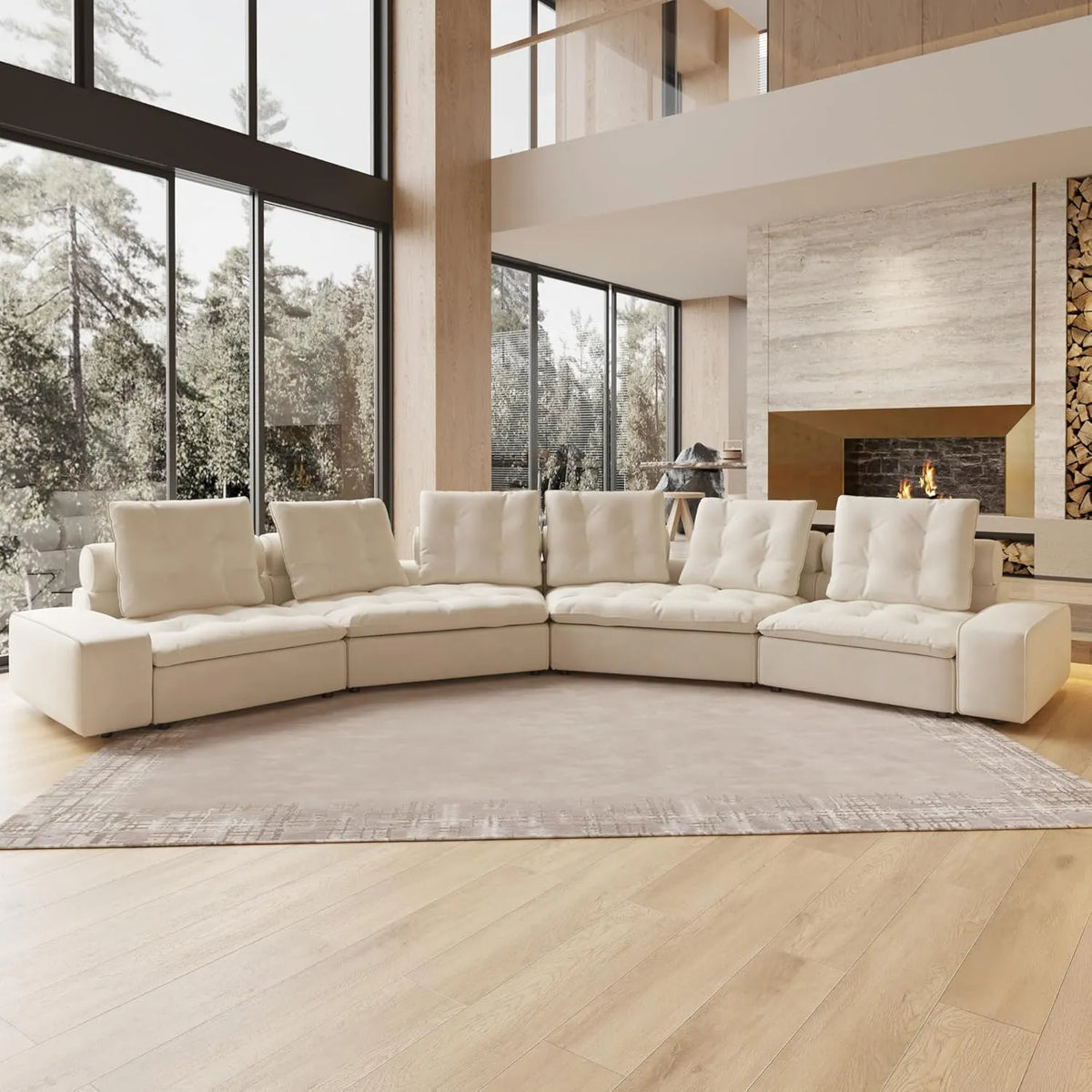 Deluxe Adjustable Cloud Sectional Sofas | 4-Piece Beige Frosted Velvet Couch Sectionals 6-Seater