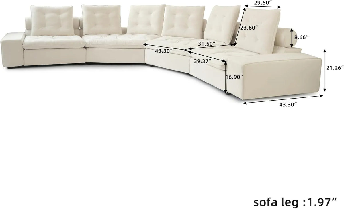 Deluxe Adjustable Cloud Sectional Sofas | 4-Piece Beige Frosted Velvet Couch Sectionals 6-Seater