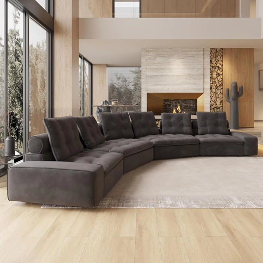 Deluxe Adjustable Cloud Sectional Sofas | Grey Frosted Velvet U shaped Sectionals 6-seaters