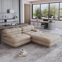 Matrix Italian Modular Sofas | Light Brown Teddy Velvet Loveseats 2-seaters with 1 Ottoman