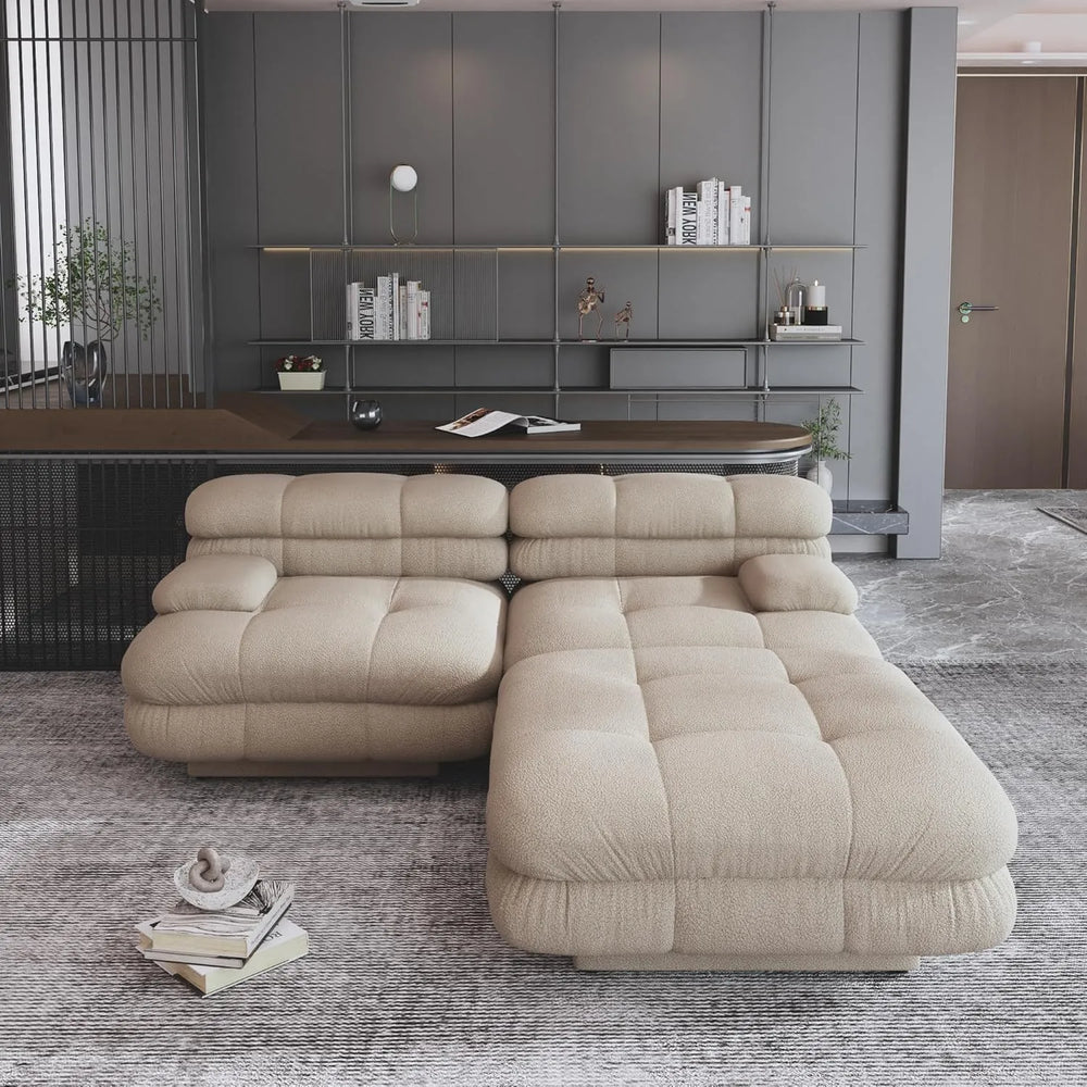 Matrix Italian Modular Sofas | Light Brown Teddy Velvet Loveseats 2-seaters with 1 Ottoman