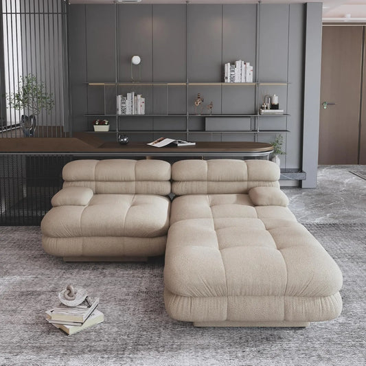 Matrix Italian Modular Sofas | Light Brown Teddy Velvet Loveseats 2-seaters with 1 Ottoman