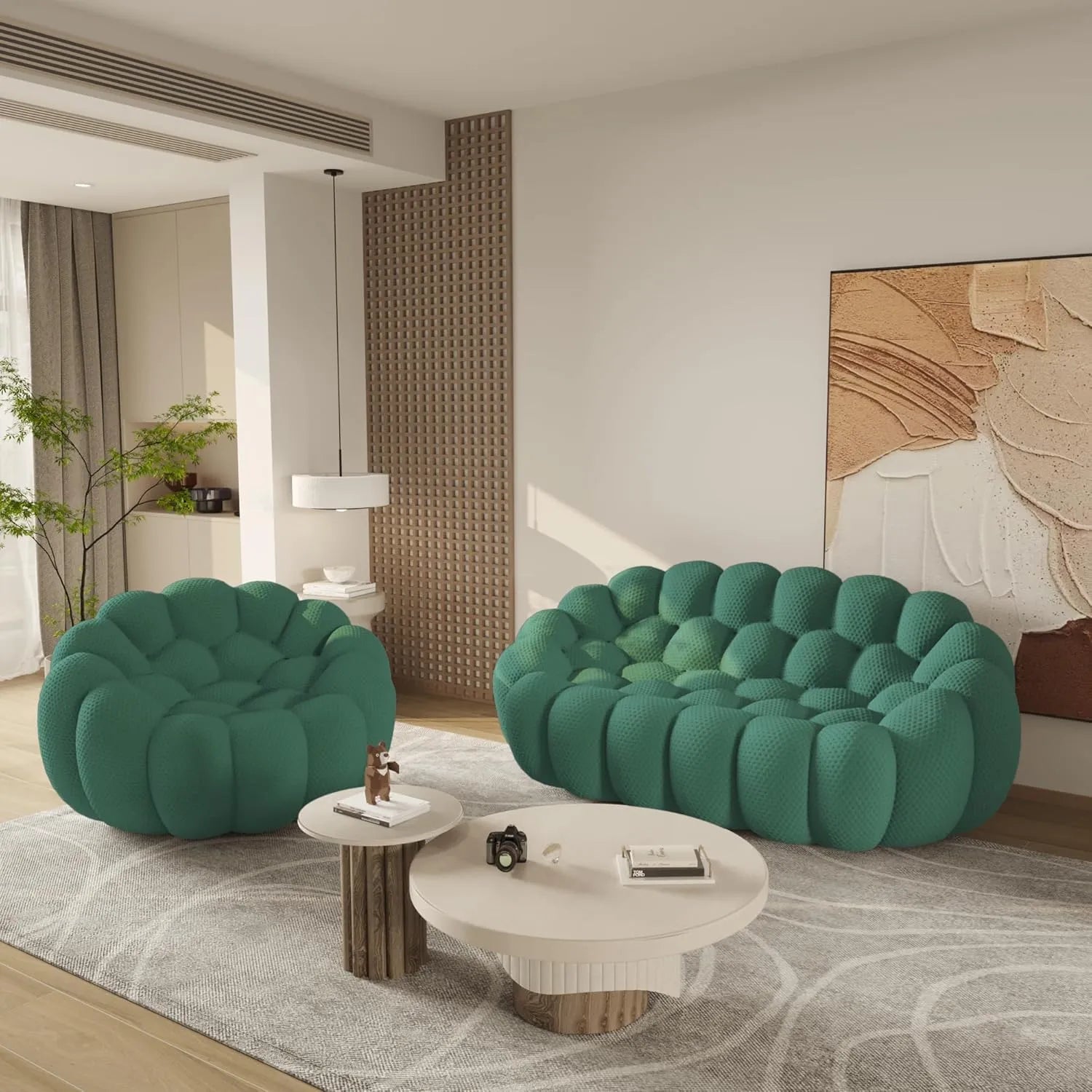 Essential 3-Seater green 3D-Knitted Fabric L-Shaped Sectionals | 2-Piece, 3D-Knitted Fabric, Apartment Friendly