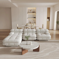 Matrix Italian Modular Sofas | Beige Teddy Velvet Couch Sectionals 3-seaters with 1 Ottoman