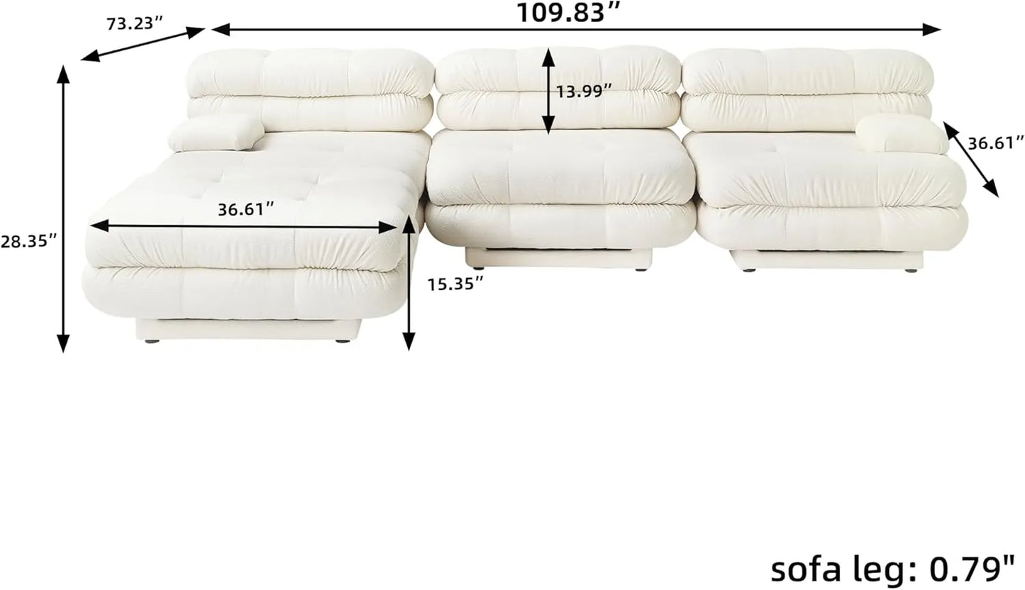 Matrix Italian Modular Sofas | Beige Teddy Velvet Couch Sectionals 3-seaters with 1 Ottoman