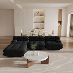 Matrix Italian Modular Sofas | Black Teddy Velvet Couch Sectionals 3-seaters with 1 Ottoman