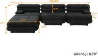 Matrix Italian Modular Sofas | Black Teddy Velvet Couch Sectionals 3-seaters with 1 Ottoman