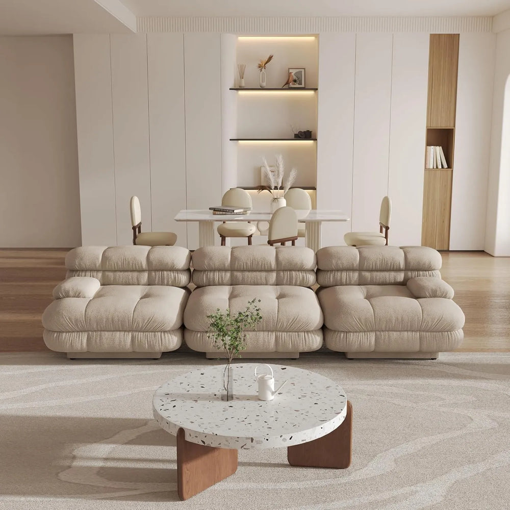 Matrix Italian Modular Sofas | Light Brown Teddy Velvet Couch Sectionals 3-seaters