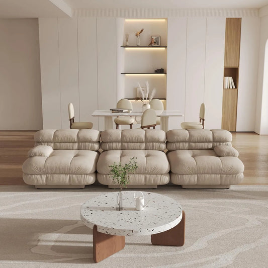 Matrix Italian Modular Sofas | Light Brown Teddy Velvet Couch Sectionals 3-seaters