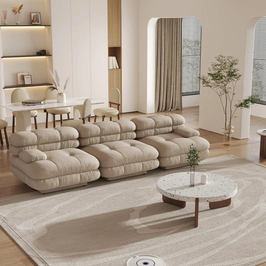 Matrix Italian Modular Sofas | Light Brown Teddy Velvet Couch Sectionals 3-seaters