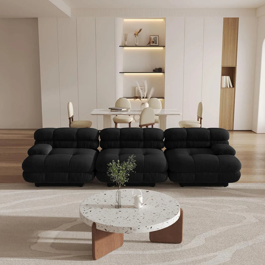 Matrix Italian Modular Sofas | Black Teddy Velvet Couch Sectionals 3-seaters