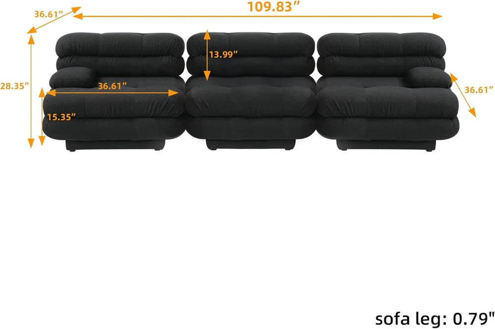 Matrix Italian Modular Sofas | Black Teddy Velvet Couch Sectionals 3-seaters