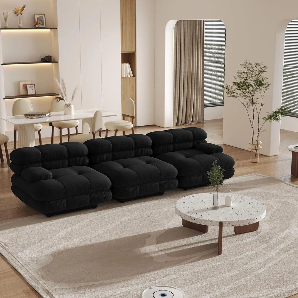 Matrix Italian Modular Sofas | Black Teddy Velvet Couch Sectionals 3-seaters
