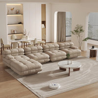 Matrix Italian Modular Sofas | Light Brown Teddy Velvet L shaped Sectionals 4-seaters with 1 Ottoman